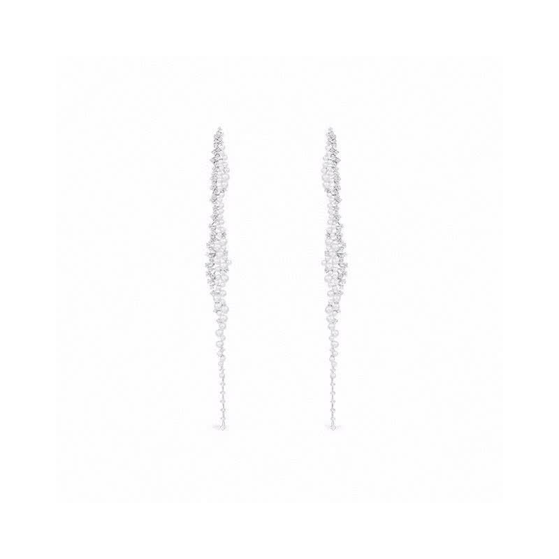 APM Monaco Elegant Silver Long Drop Earrings